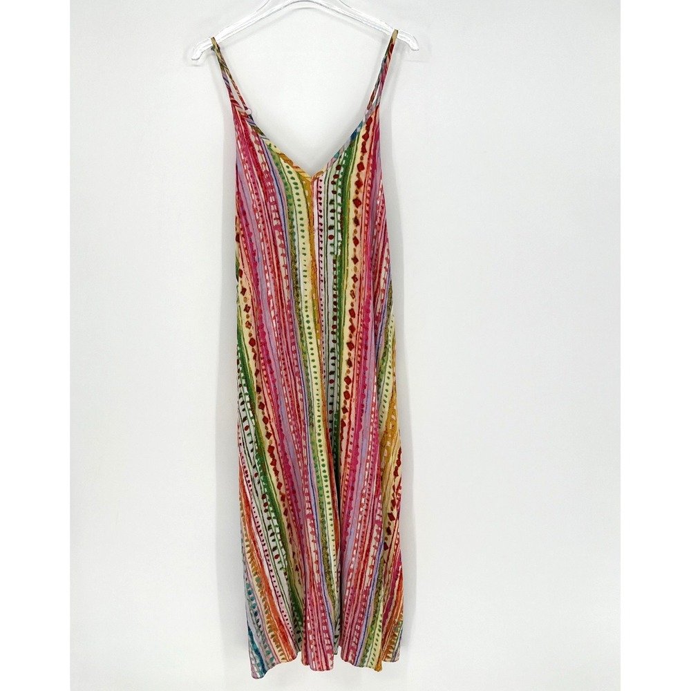 Jams World Jumpsuit Womens L Candy Stripe Wide Leg Rainbow Artsy Tropical Hawaii